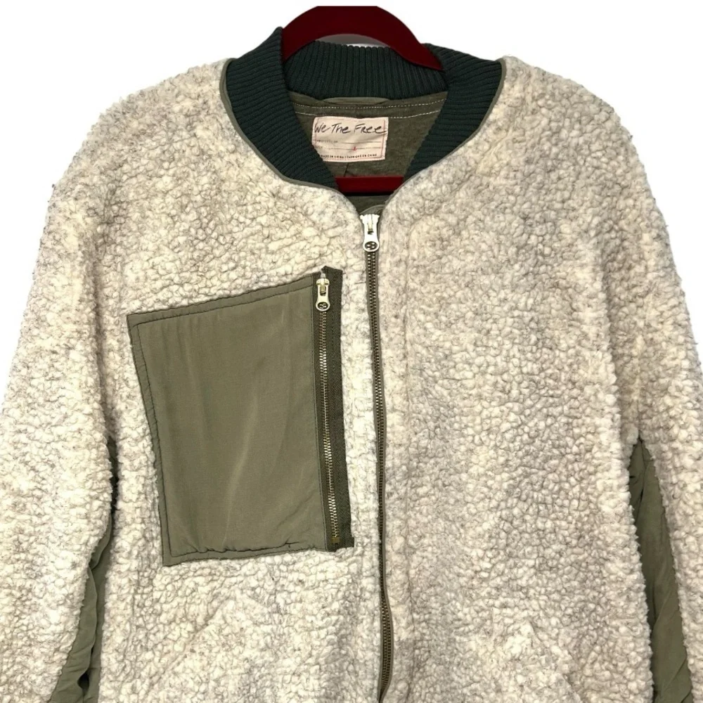 Free People Rivington Sherpa Olive Oversized Relaxed Zipper Jacket Womens Large - Picture 6 of 11